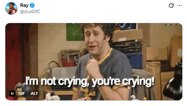 Ray @zLoG1C I'm not crying, you're crying! GIF ALT ...
