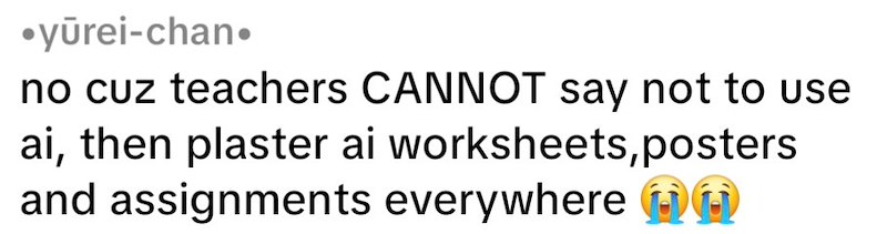 ⚫yūrei-chan⚫ no cuz teachers CANNOT say not to use ai, then plaster ai worksheets, posters and assignments everywhere