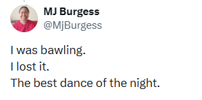MJ Burgess @MjBurgess I was bawling. I lost it. The best dance of the night.