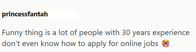 princessfantah Funny thing is a lot of people with 30 years experience don't even know how to apply for online jobs