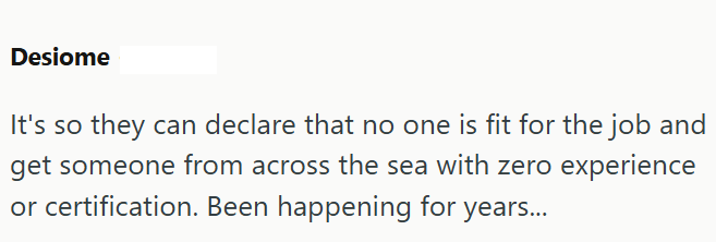 Desiome It's so they can declare that no one is fit for the job and get someone from across the sea with zero experience or certification. Been happening for years...
