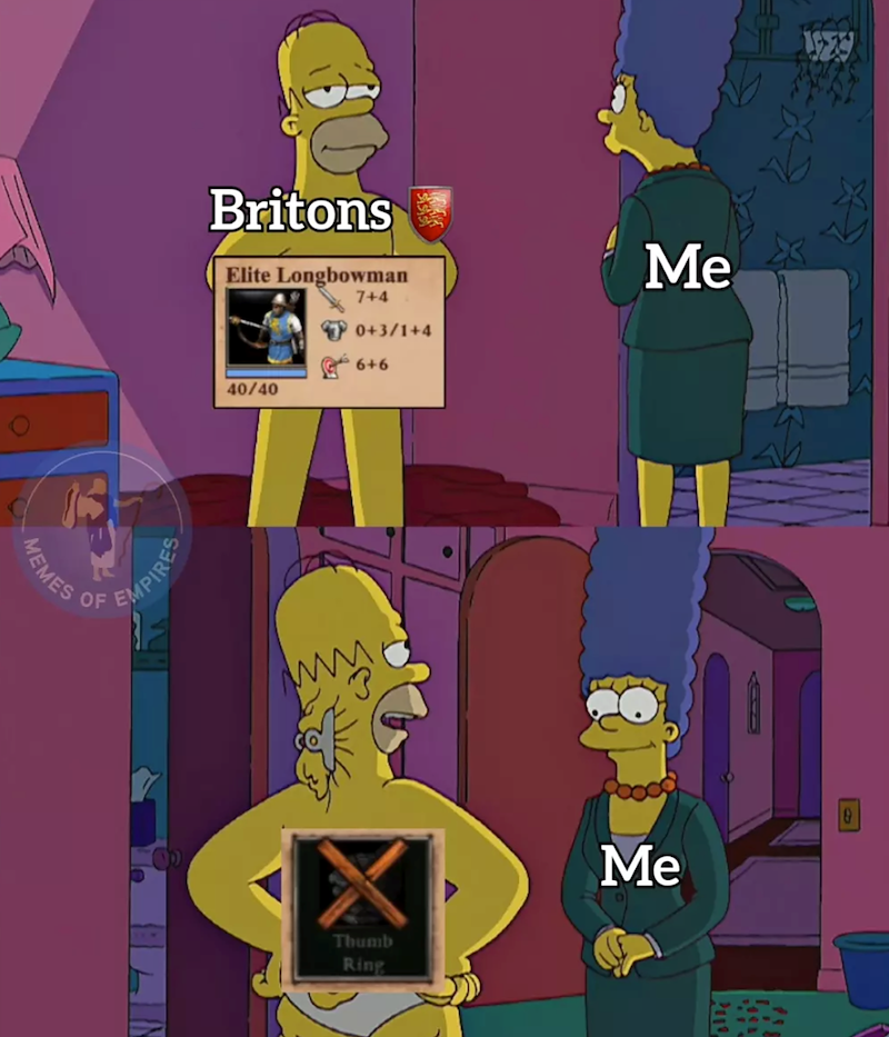 O MEMES OF Britons Elite Longbowman 40/40 7+4 0+3/1+4 6+6 EMPIRES Thumb Ring Me Me