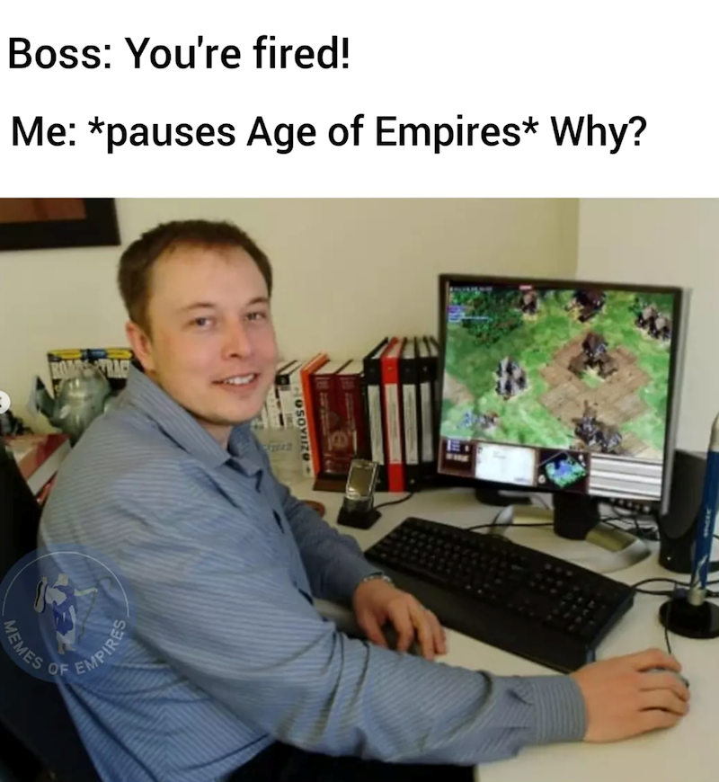 Boss: You're fired! Me: *pauses Age of Empires* Why? MEMES OF EMPIRES OSOVIZO