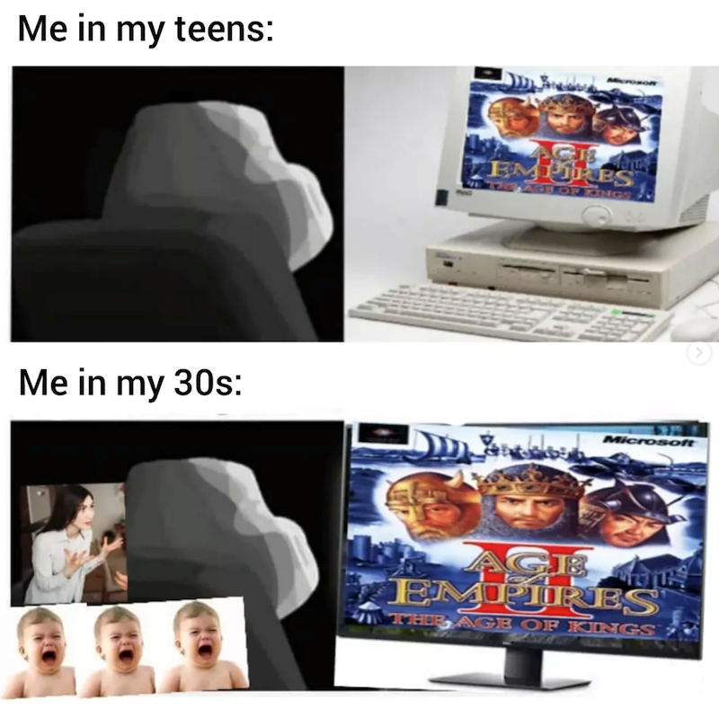 Me in my teens: Me in my 30s: EMIURES ADE OF KINGS Microsoft GE EMPIRES THE AGE OF KINGS