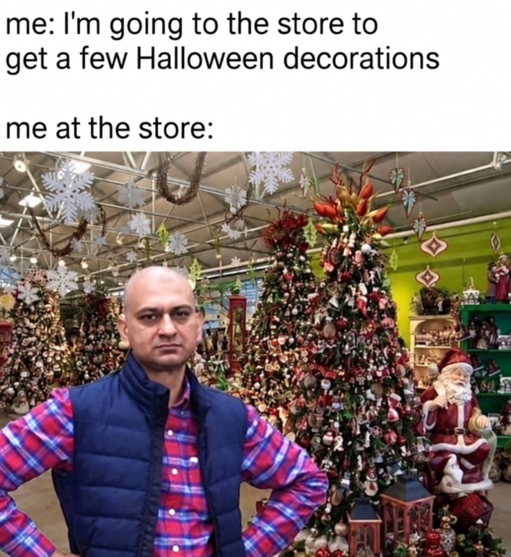 me: I'm going to the store to get a few Halloween decorations me at the store: