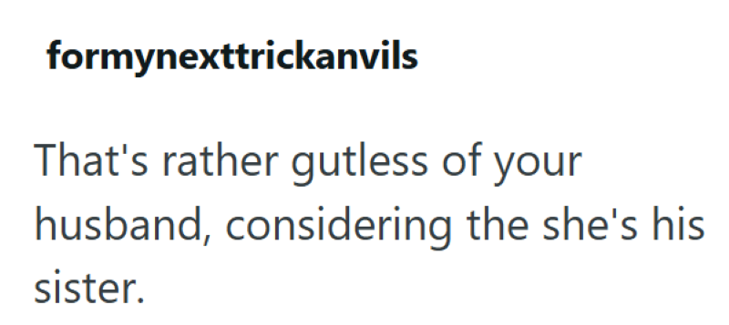 formynexttrickanvils That's rather gutless of your husband, considering the she's his sister.