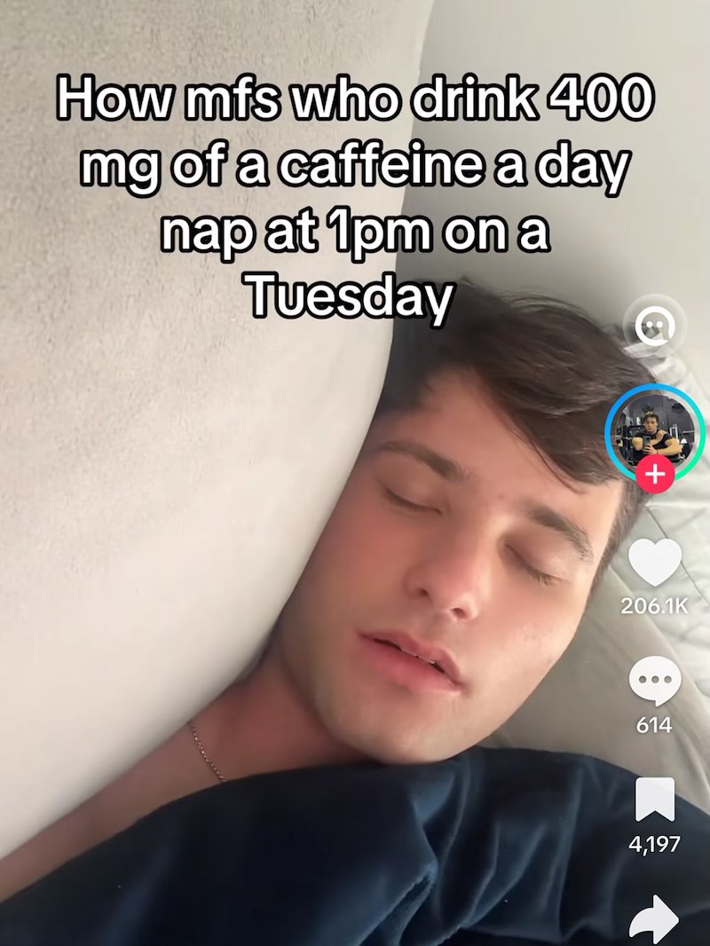 How mfs who drink 400 mg of a caffeine a day nap at 1pm on a Tuesday + 206.1K 614 4,197