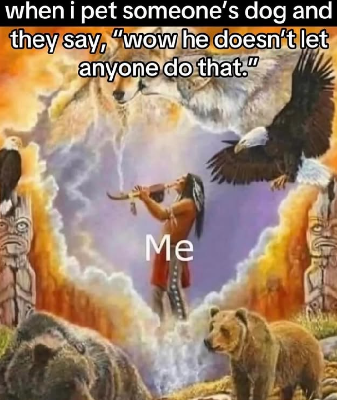 when i pet someone's dog and they say, "wow he doesn't let anyone do that." Me