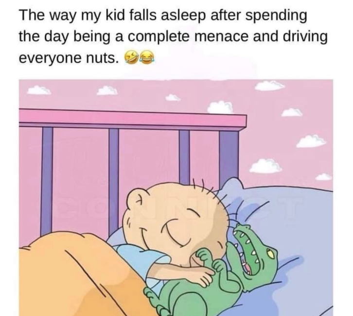 The way my kid falls asleep after spending the day being a complete menace and driving everyone nuts. で