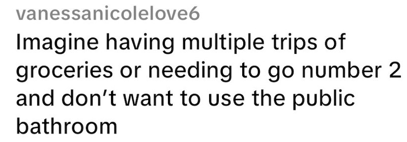 vanessanicolelove6 Imagine having multiple trips of groceries or needing to go number 2 and don't want to use the public bathroom