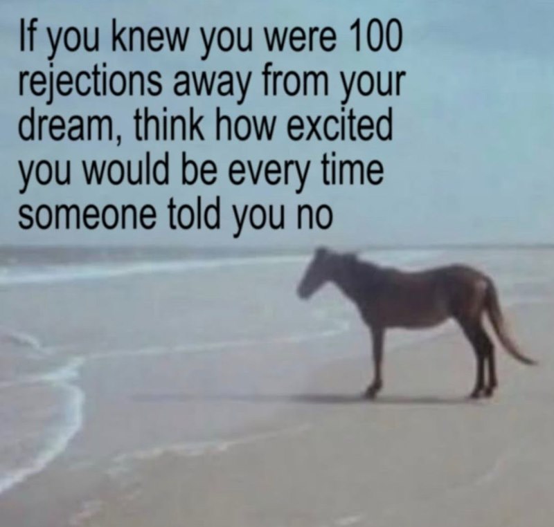 If you knew you were 100 rejections away from your dream, think how excited you would be every time someone told you no