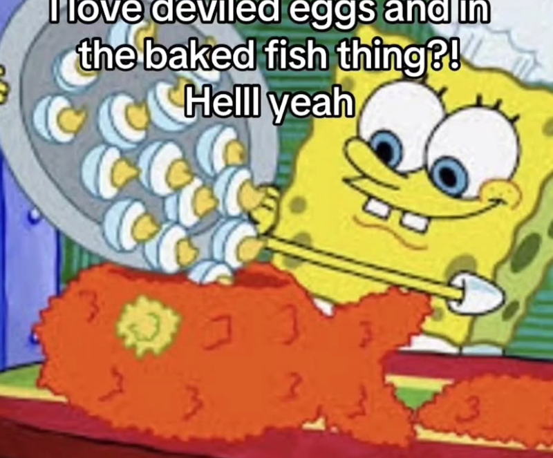 I love deviled eggs and in the baked fish thing?! Helll yeah
