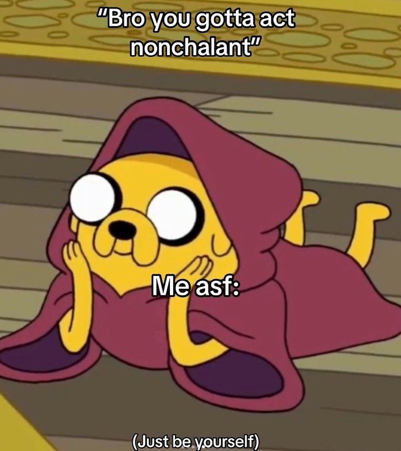"Bro you gotta act nonchalant" Me asf: (Just be yourself)