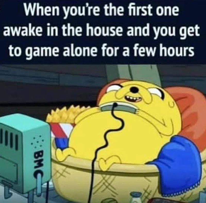 When you're the first one awake in the house and you get to game alone for a few hours BMC