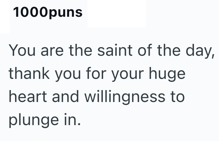 1000puns You are the saint of the day, thank you for your huge heart and willingness to plunge in.