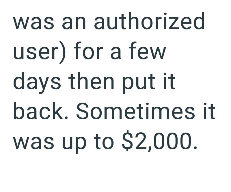 was an authorized user) for a few days then put it back. Sometimes it was up to $2,000.