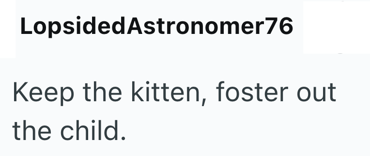 Lopsided Astronomer76 Keep the kitten, foster out the child.