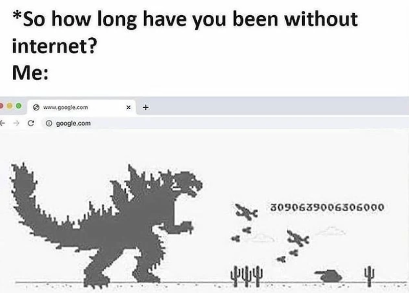 *So how long have you been without internet? Me: www.google.com Cgoogle.com pyy 3090639006306000