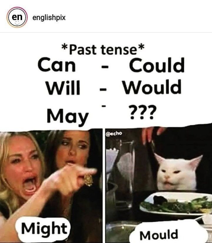 en englishpix *Past tense' Can Will May Could Would echo ??? Might Mould