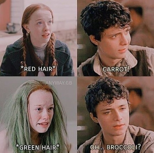 *RED HAIR* ANYWAY.GB CARROT! GREEN HAIR OH... BROCCOLI?