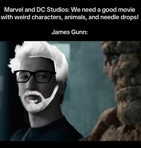 Marvel and DC Studios: We need a good movie with weird characters, animals, and needle drops! James Gunn: