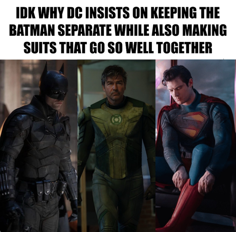 IDK WHY DC INSISTS ON KEEPING THE BATMAN SEPARATE WHILE ALSO MAKING SUITS THAT GO SO WELL TOGETHER