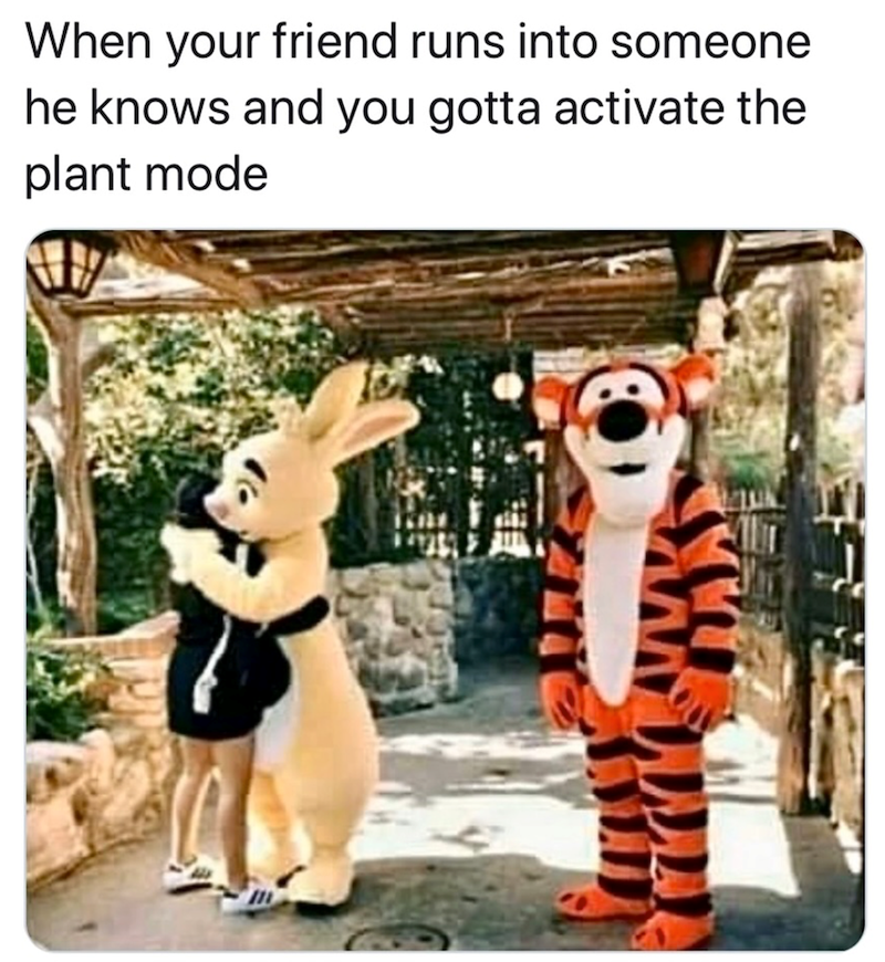 When your friend runs into someone he knows and you gotta activate the plant mode