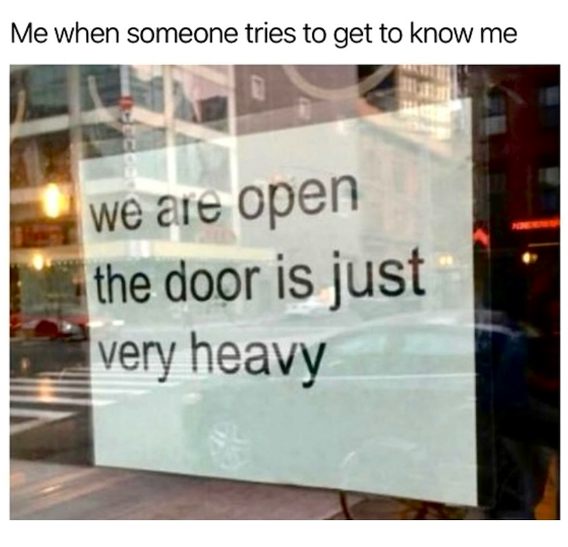 Me when someone tries to get to know me we are open the door is just very heavy