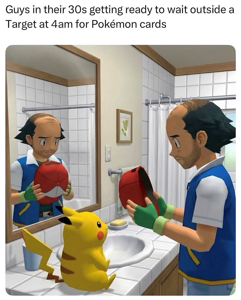 Guys in their 30s getting ready to wait outside a Target at 4am for Pokémon cards