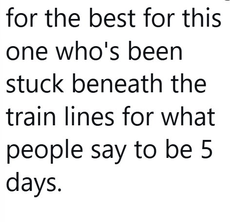 for the best for this one who's been stuck beneath the train lines for what people say to be 5 days.