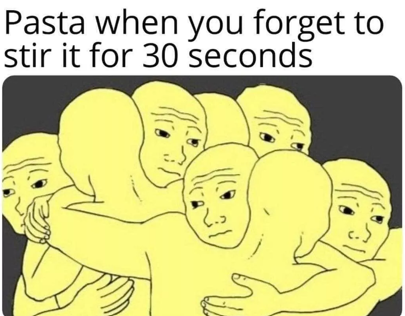 Pasta when you forget to stir it for 30 seconds A