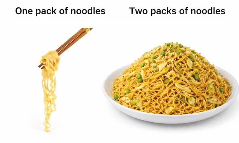 One pack of noodles Two packs of noodles