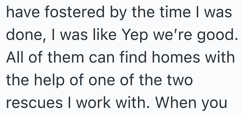 have fostered by the time I was done, I was like Yep we're good. All of them can find homes with the help of one of the two rescues I work with. When you