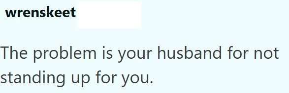 wrenskeet The problem is your husband for not standing up for you.