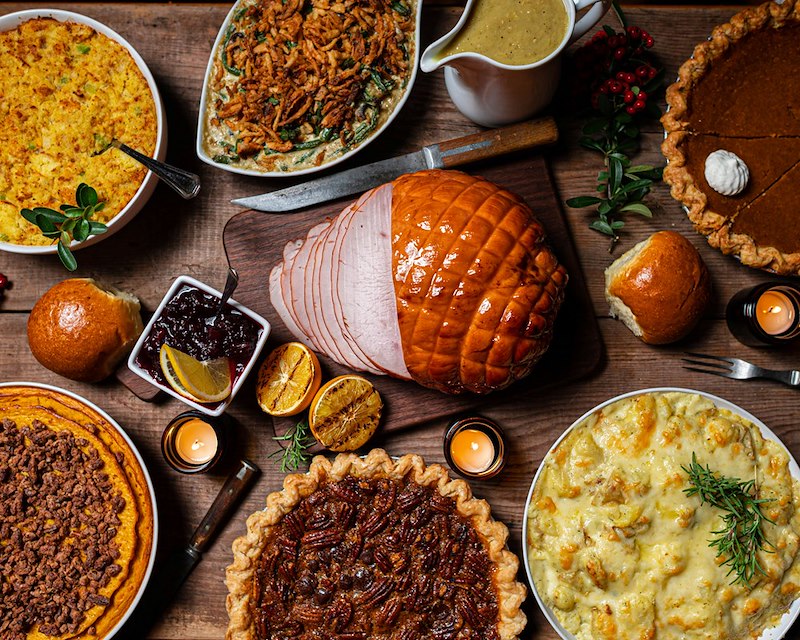 A Thanksgiving dinner table.