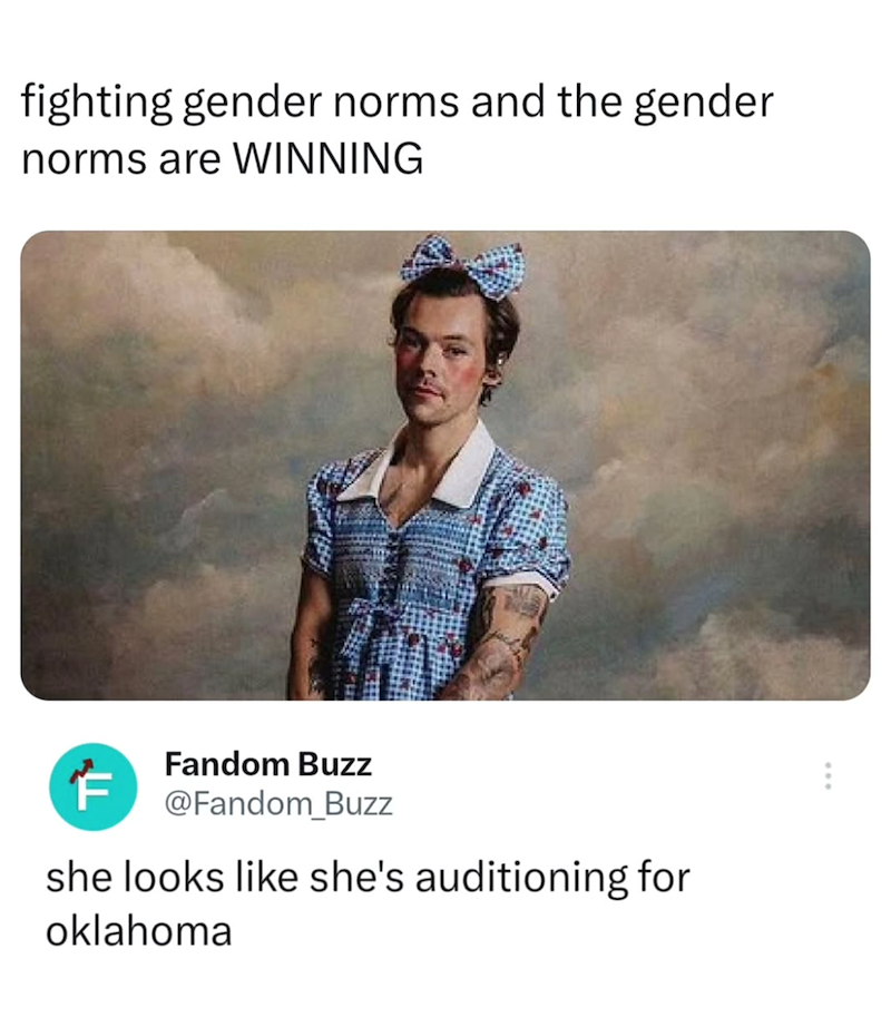 fighting gender norms and the gender norms are WINNING Fandom Buzz @Fandom_Buzz she looks like she's auditioning for oklahoma