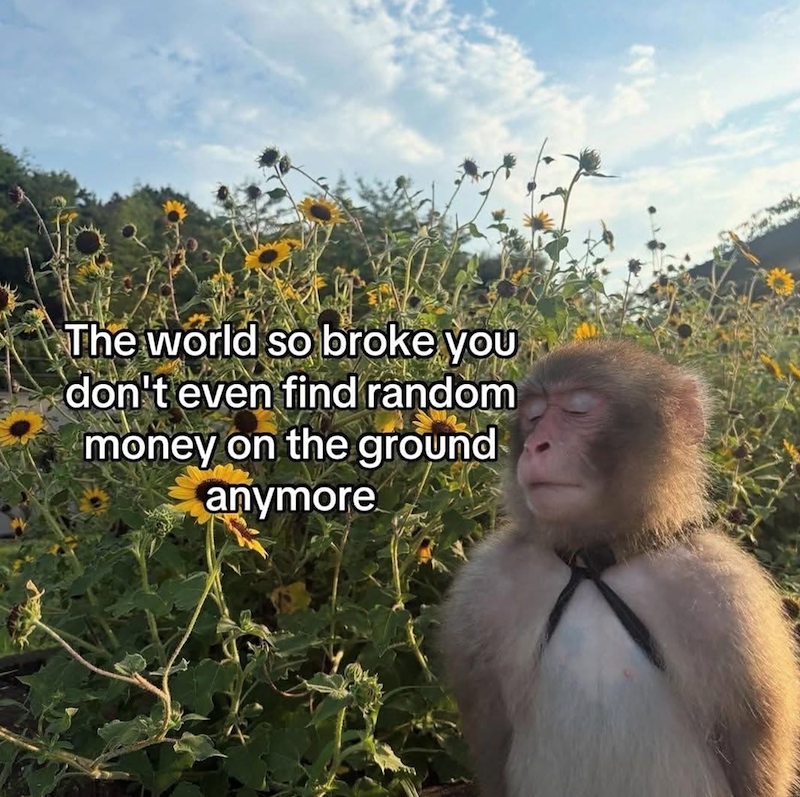 The world so broke you don't even find random money on the ground anymore
