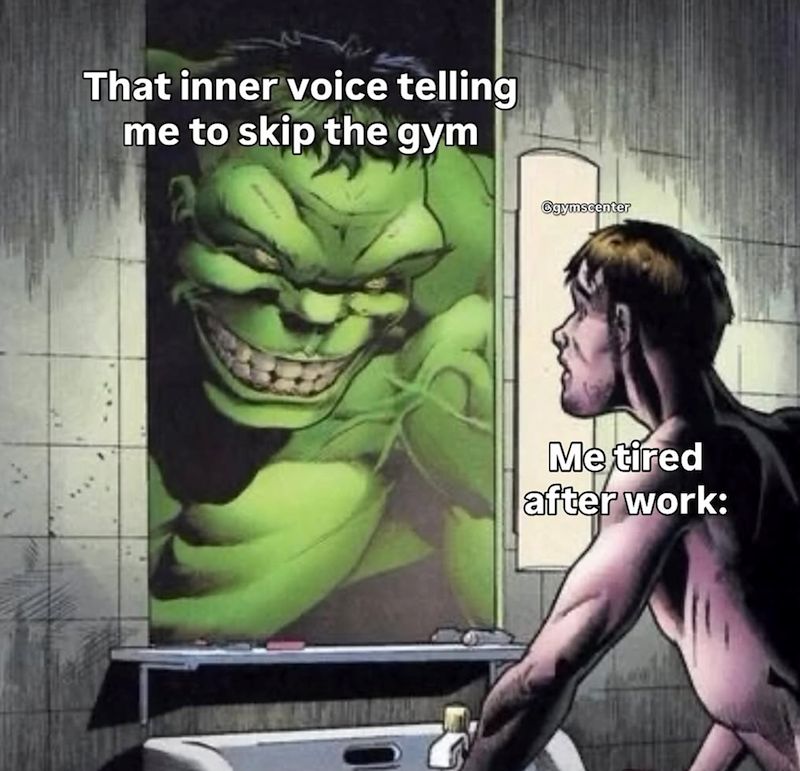 That inner voice telling me to skip the gym @gymscenter Me tired after work: