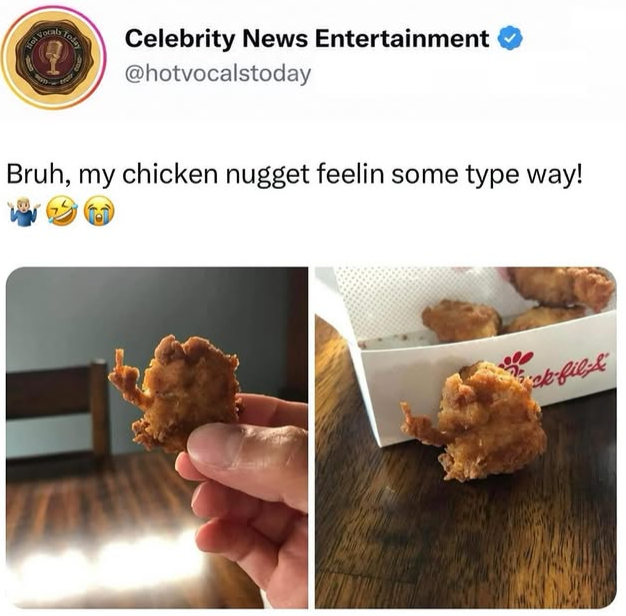 Vocaly Today Celebrity News Entertainment @hotvocalstoday Bruh, my chicken nugget feelin some type way! Kick-fil-