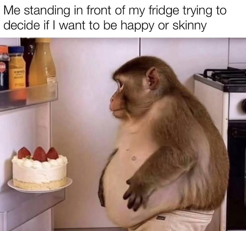 Me standing in front of my fridge trying to decide if I want to be happy or skinny
