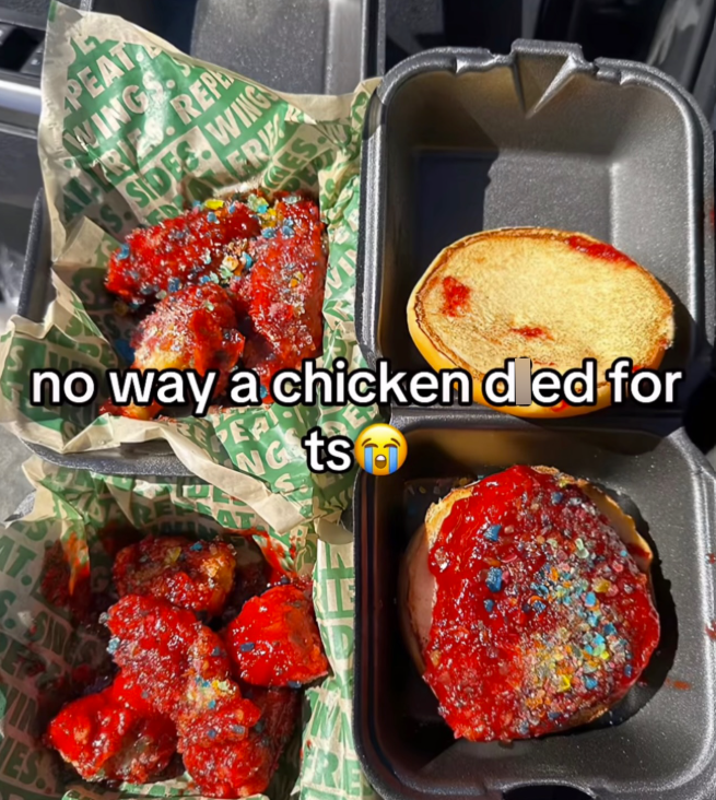 PEAT WINGS FRIES. REP S. SIDES. WING FRI no way a chicken d ed for NG ts T. SINES ESS