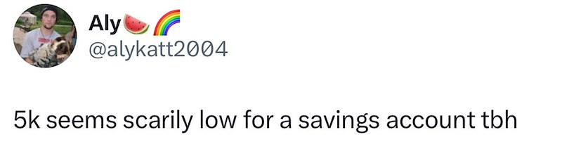 Aly @alykatt2004 5k seems scarily low for a savings account tbh