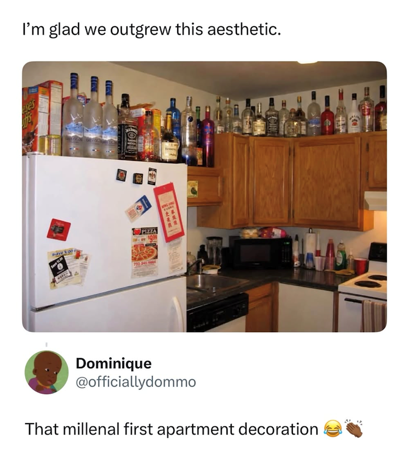 I'm glad we outgrew this aesthetic. save 300 a Save $2.00 LON PIZZA $999 732 246 64 KING KING R Dominique @officiallydommo That millenal first apartment decoration