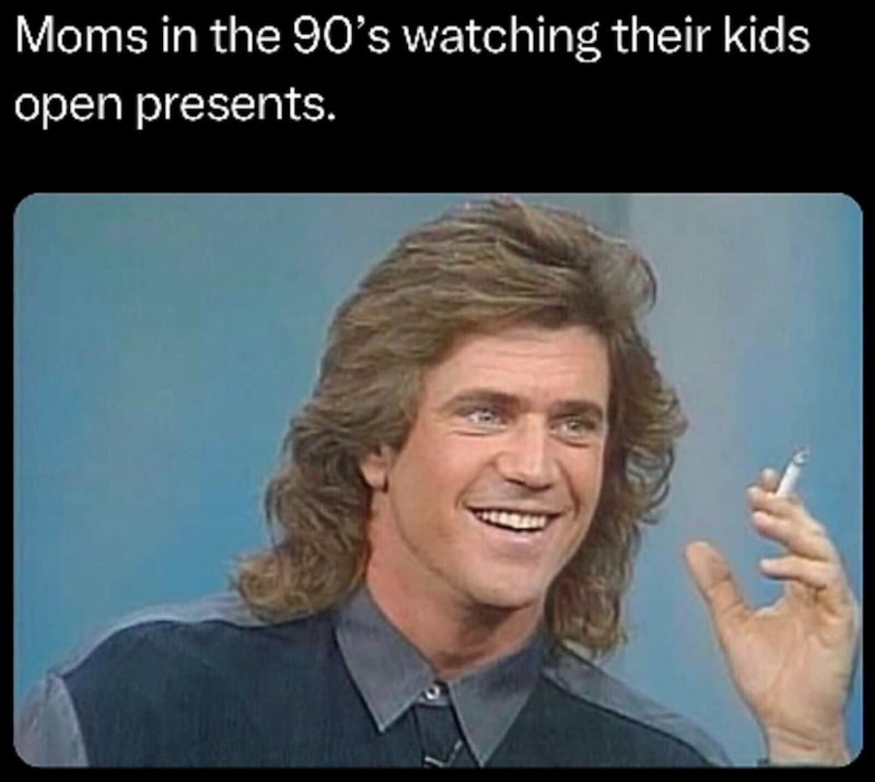 Moms in the 90's watching their kids open presents.