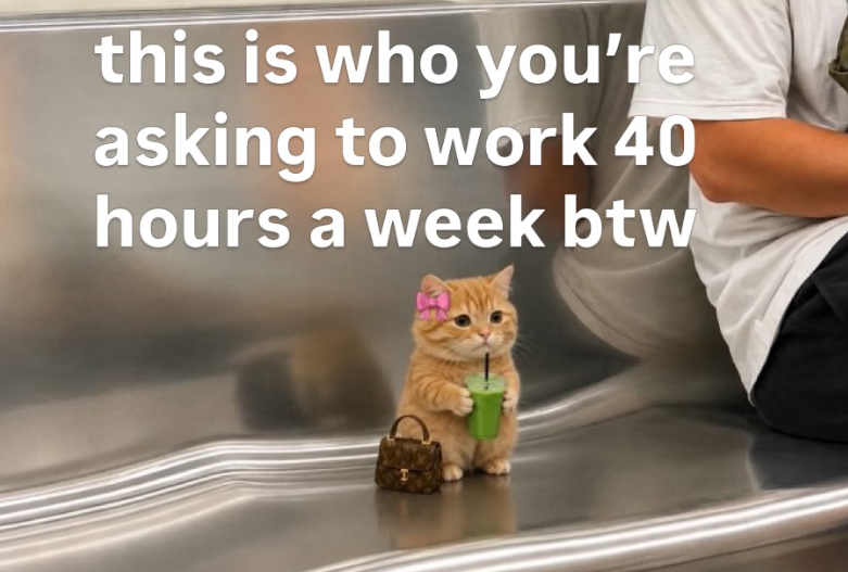 this is who you're asking to work 40 hours a week btw