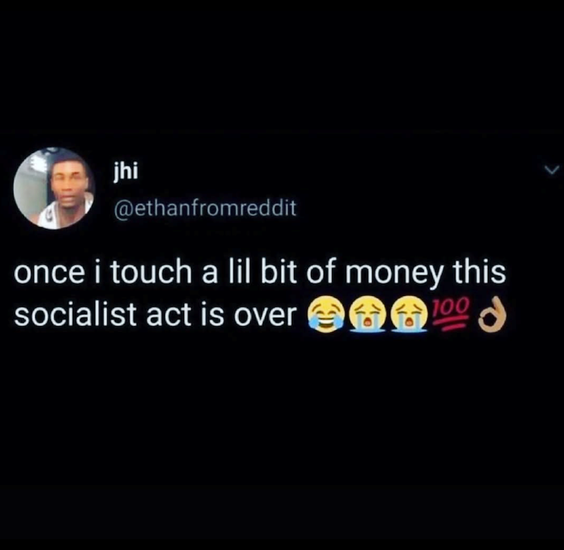 jhi @ethanfromreddit once i touch a lil bit of money this socialist act is over 100 ->