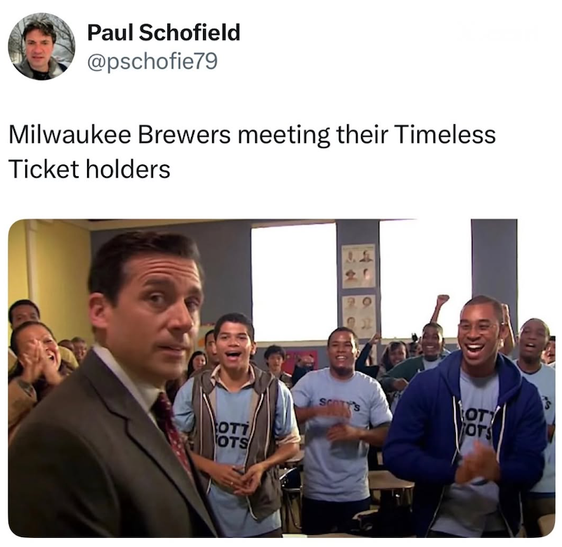 Paul Schofield @pschofie79 Milwaukee Brewers meeting their Timeless Ticket holders SCO OTT OTS OTY OTS