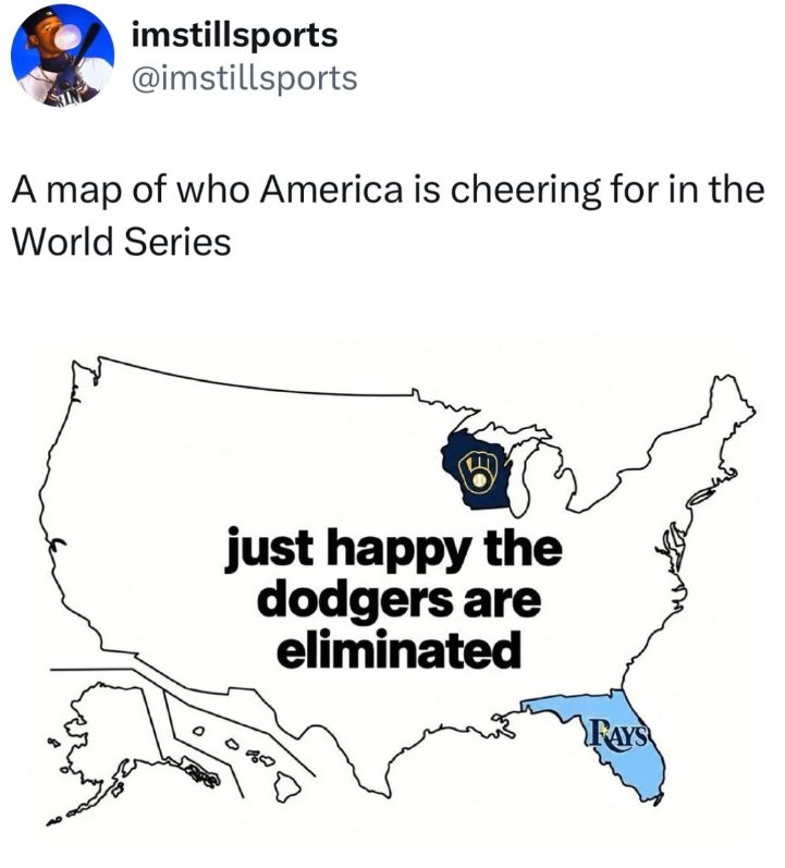 imstillsports @imstillsports A map of who America is cheering for in the World Series just happy the dodgers are eliminated FAYS