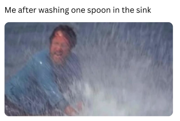 Me after washing one spoon in the sink
