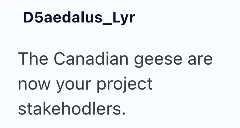 D5aedalus_Lyr The Canadian geese are now your project stakehodlers.